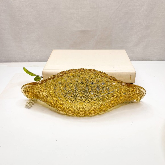 1940s LE Smith Glass Daisy & Button Light Amber 11.5” Celery Relish Canoe Boat - Picture 3 of 5